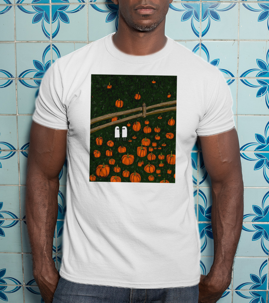 Nadiatheartist Shop Date Night Ghosts In Pumpkin Patch T-Shirt