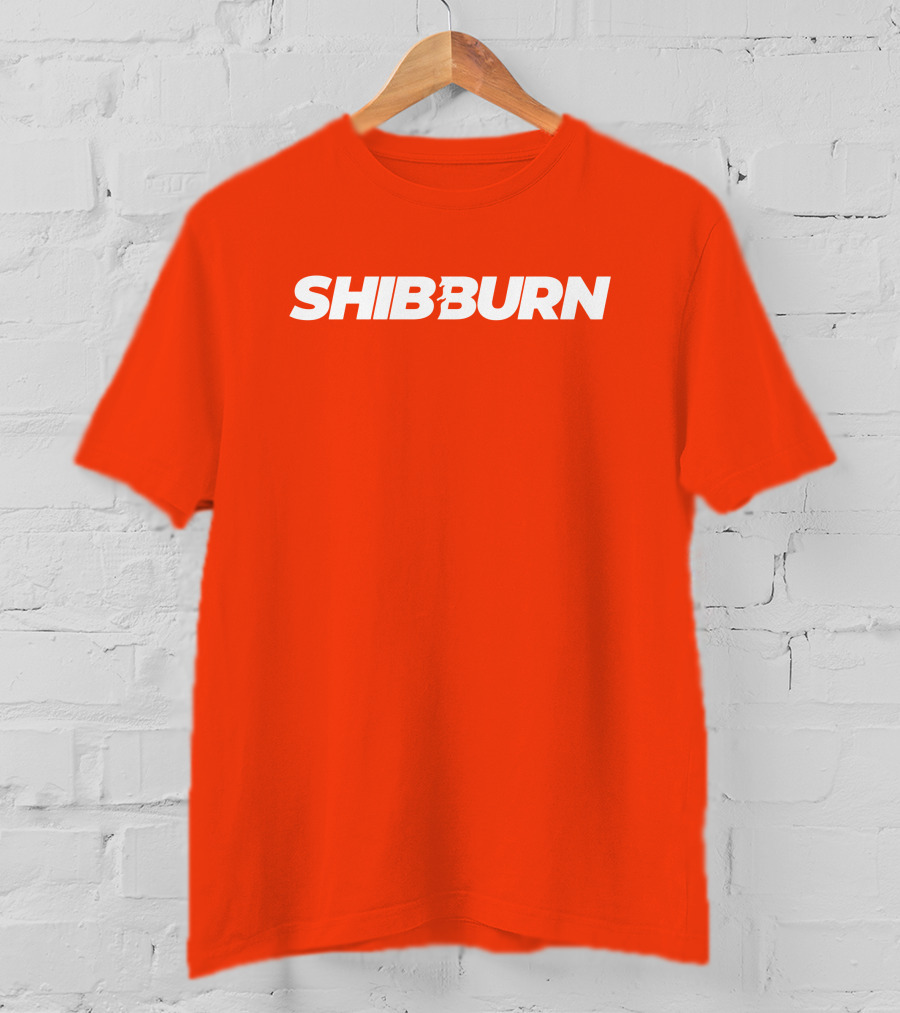 Shibburn Cryptocurrency Concept Bold White Text On Vibrant Orange Background T-Shirt