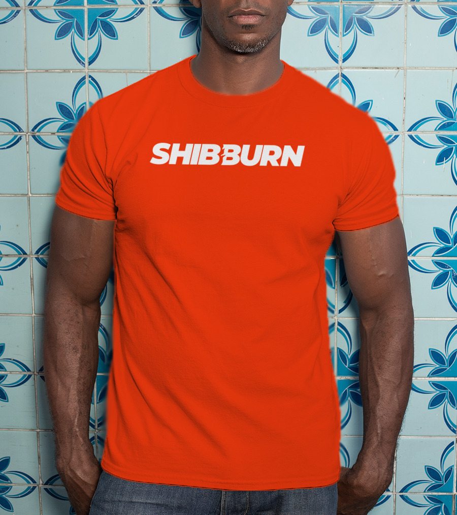 Shibburn Cryptocurrency Concept Bold White Text On Vibrant Orange Background T-Shirt