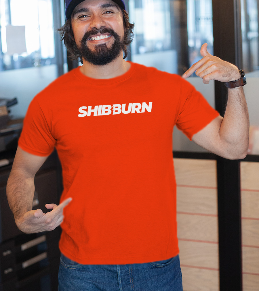 Shibburn Cryptocurrency Concept Bold White Text On Vibrant Orange Background T-Shirt