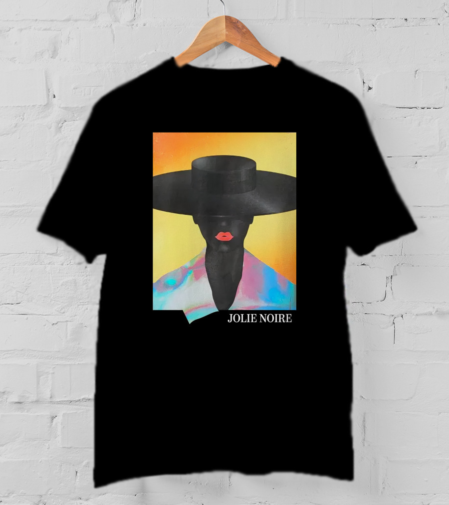Jolie Noire Vibrant Abstract Fashion Portrait With Black Hat T-Shirt
