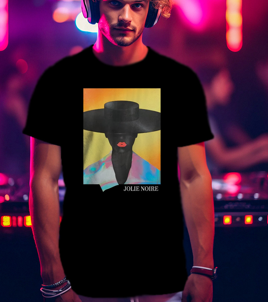 Jolie Noire Vibrant Abstract Fashion Portrait With Black Hat T-Shirt