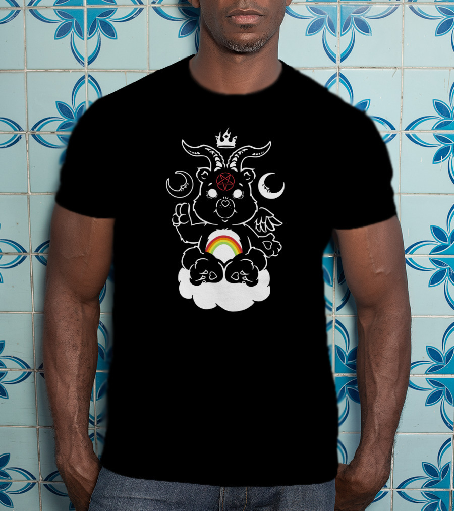 Qwertee Scare Bear Occult Rainbow Cloud T-Shirt