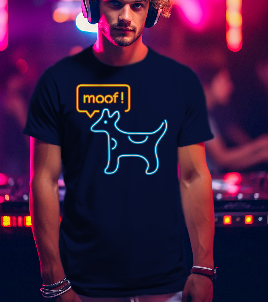Bureau W W Dog Moof Ged Maheux Cow Neon Outline T-Shirt