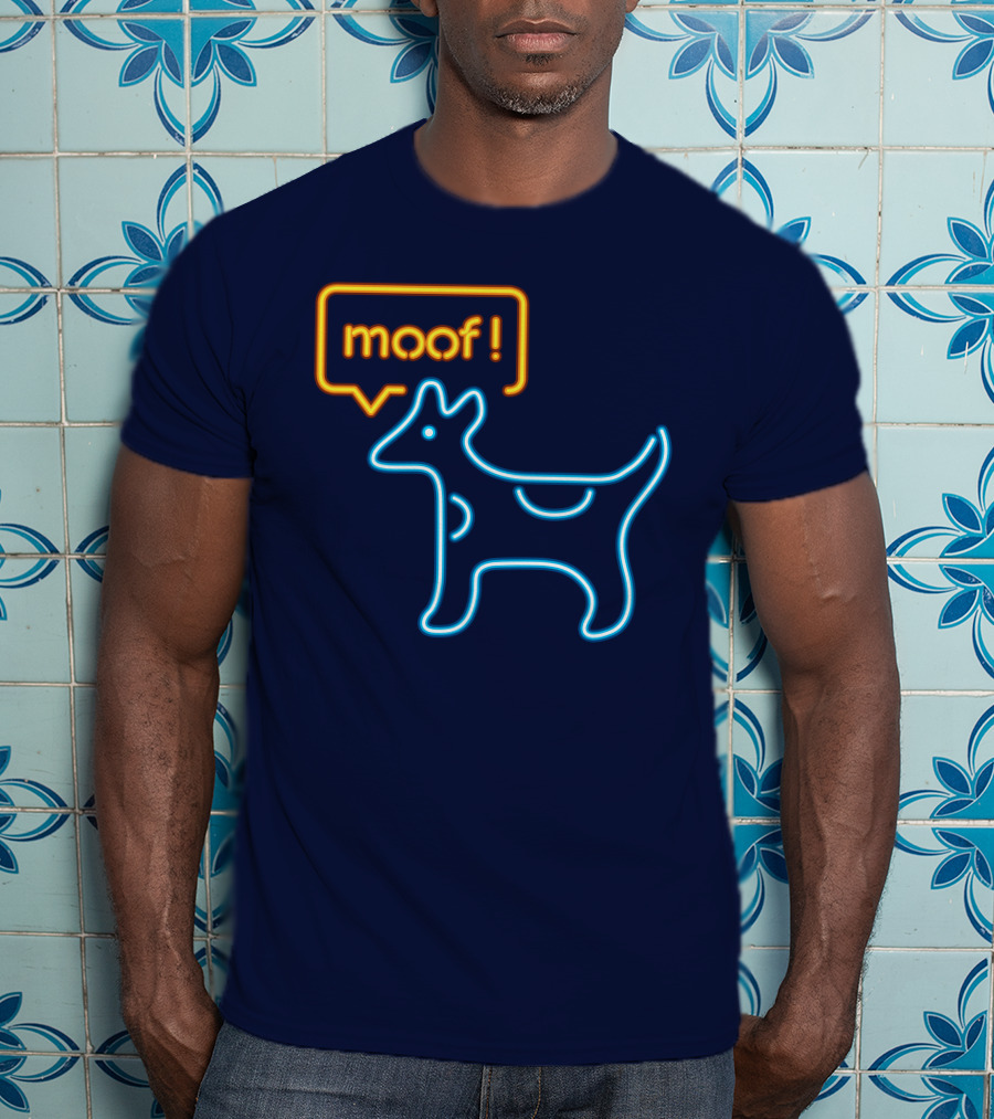 Bureau W W Dog Moof Ged Maheux Cow Neon Outline T-Shirt