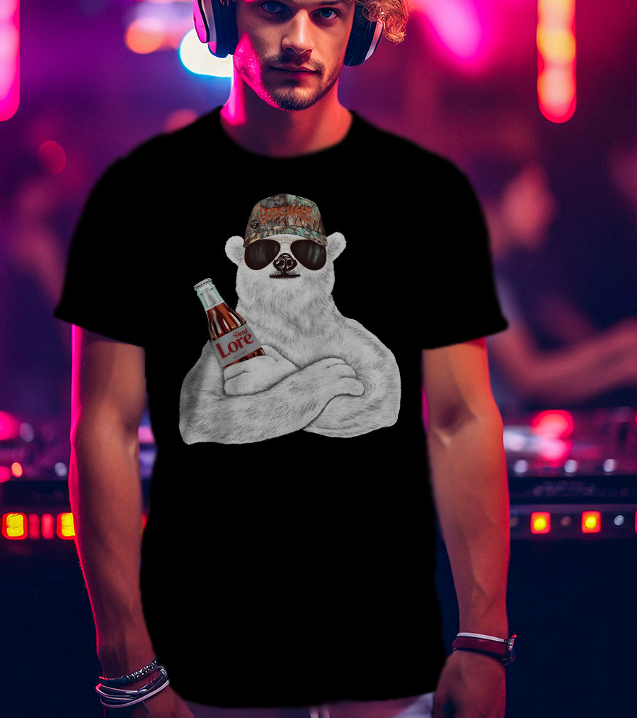 Crosswater Hardlore Polar Bear With Sunglasses And Soda Bottle T-Shirt