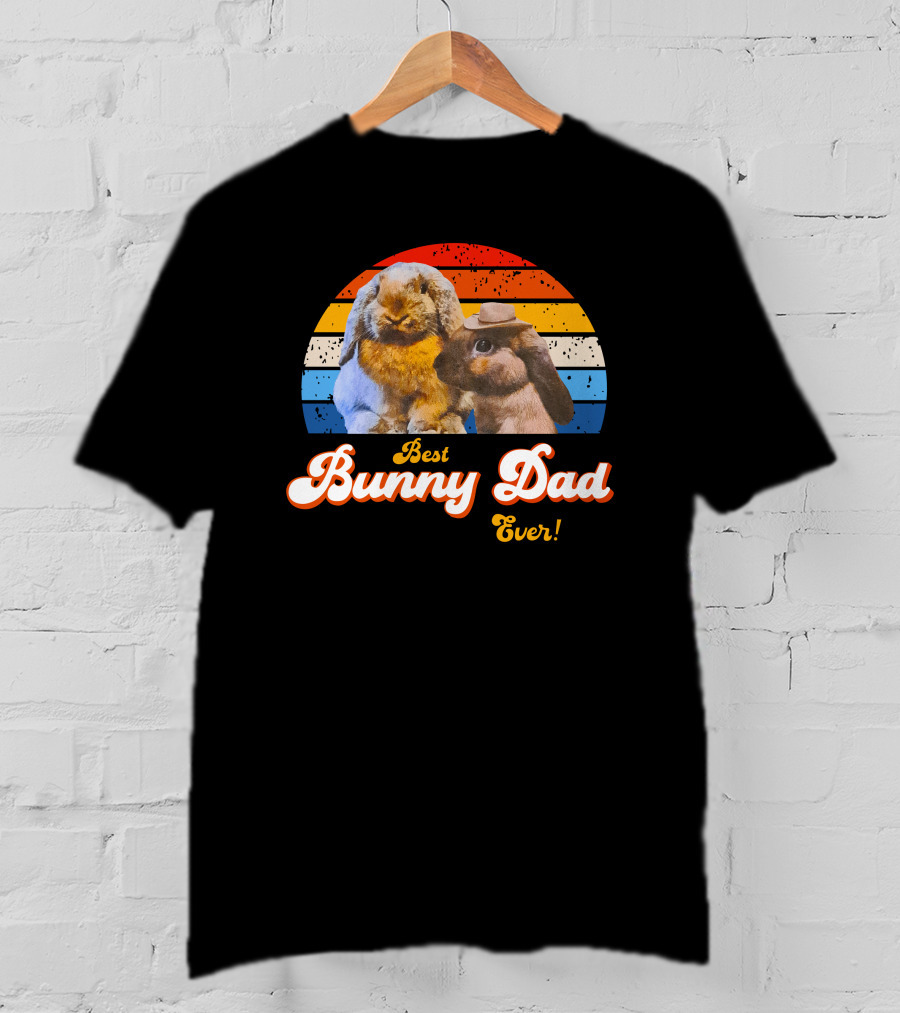 Best Bunny Dad Ever Vintage Sunset Style With Cute Rabbits T-Shirt