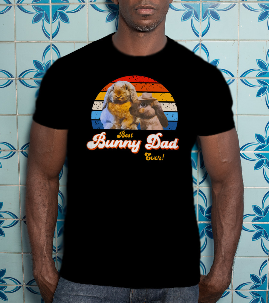 Best Bunny Dad Ever Vintage Sunset Style With Cute Rabbits T-Shirt