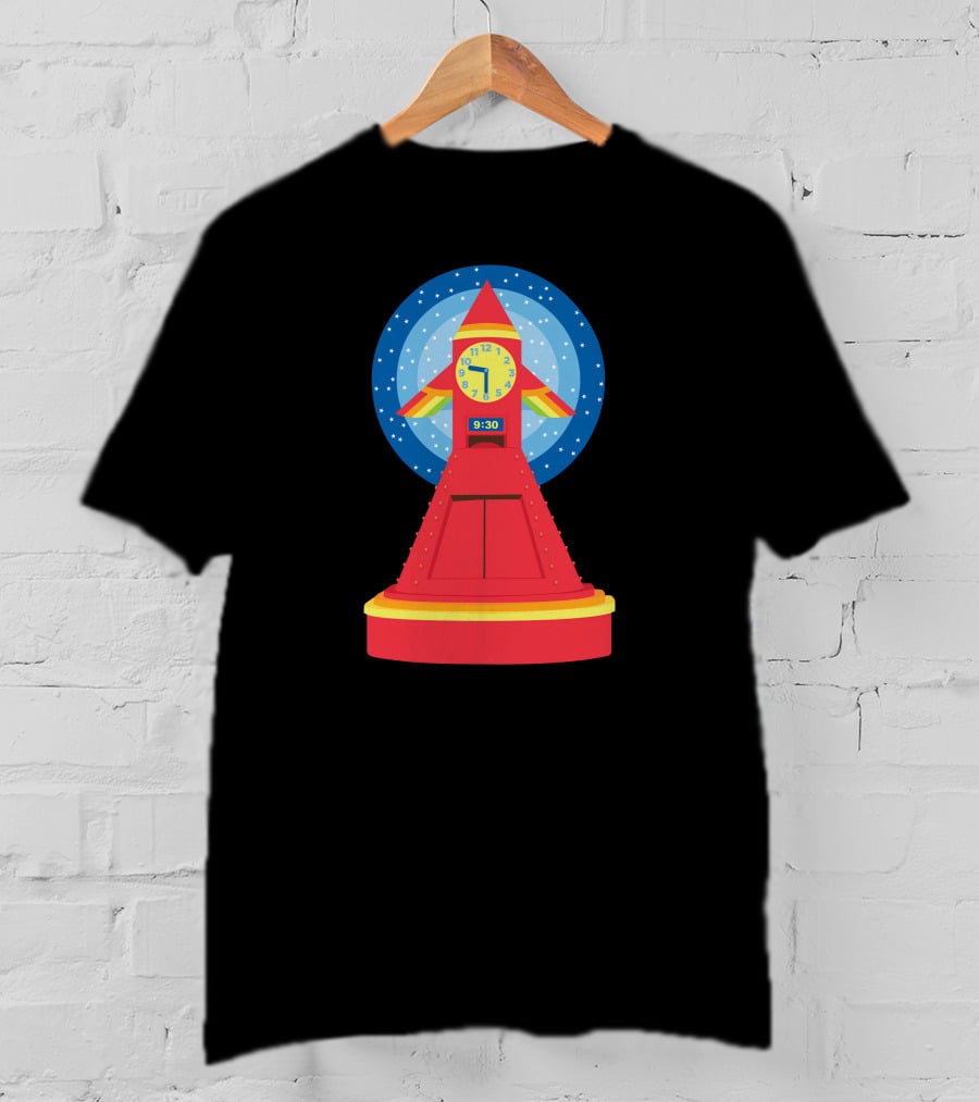 Rocket Clock With Colorful Timer And Starry Background T-Shirt