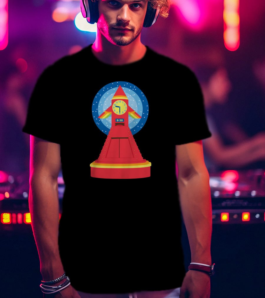 Rocket Clock With Colorful Timer And Starry Background T-Shirt