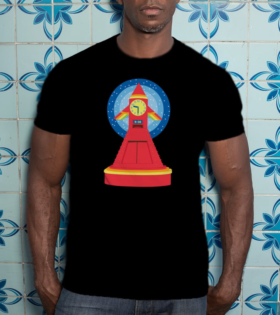 Rocket Clock With Colorful Timer And Starry Background T-Shirt