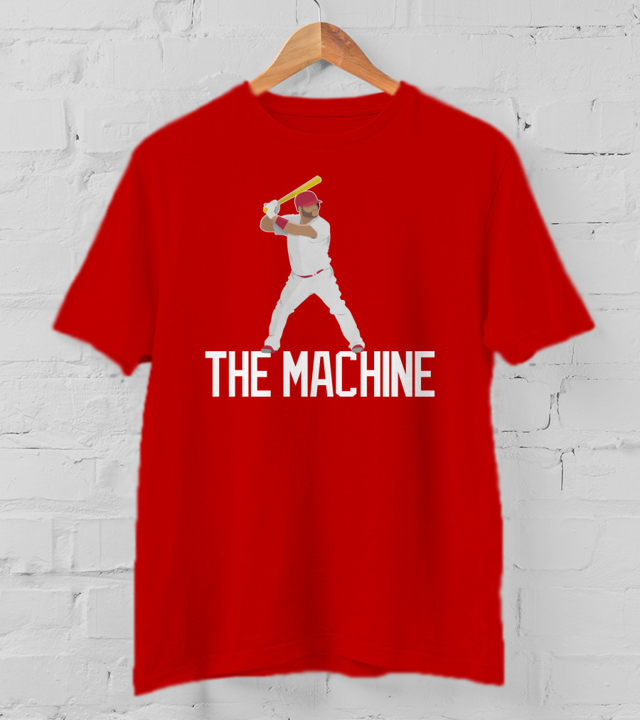 The Machine Baseball Player In White Uniform With Yellow Bat And Red Cap T-Shirt