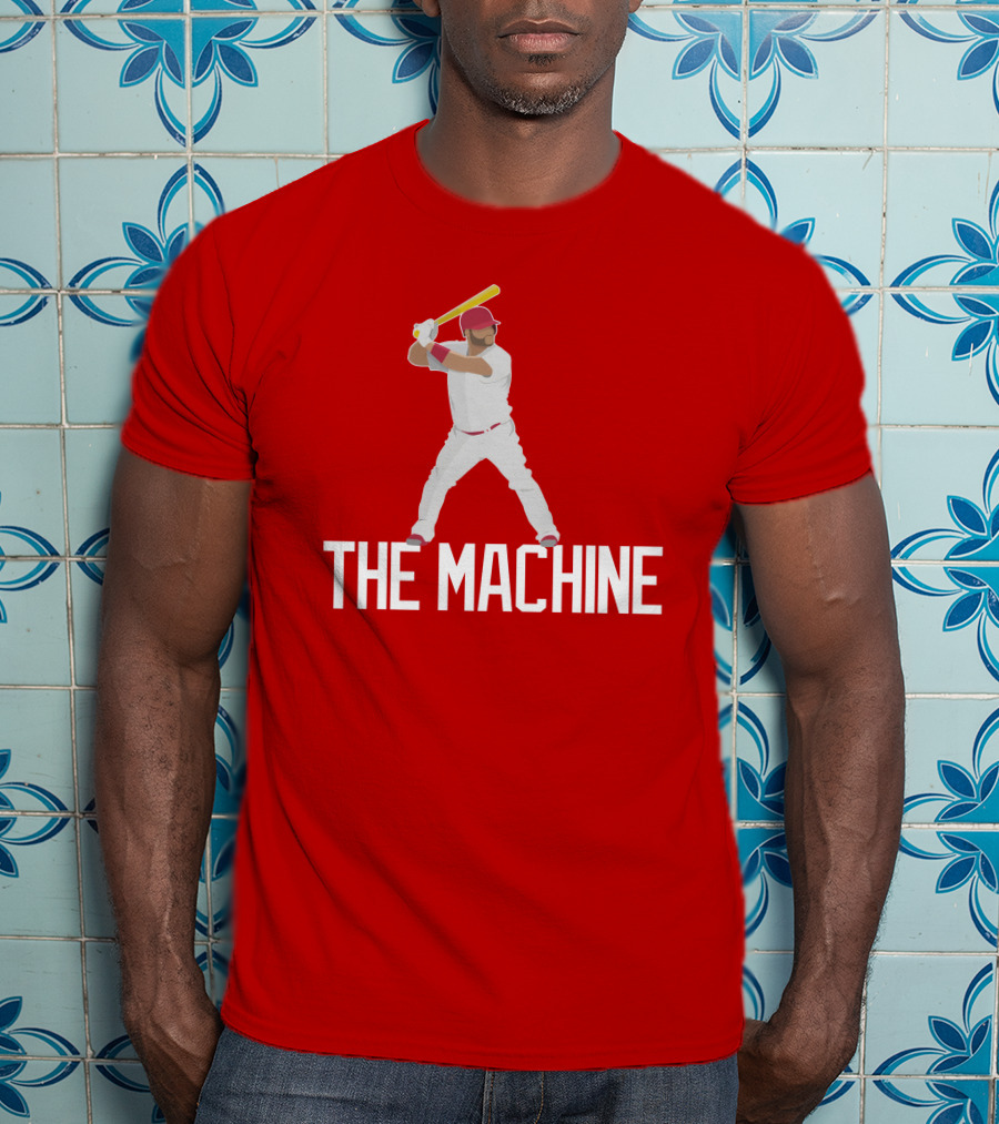 The Machine Baseball Player In White Uniform With Yellow Bat And Red Cap T-Shirt