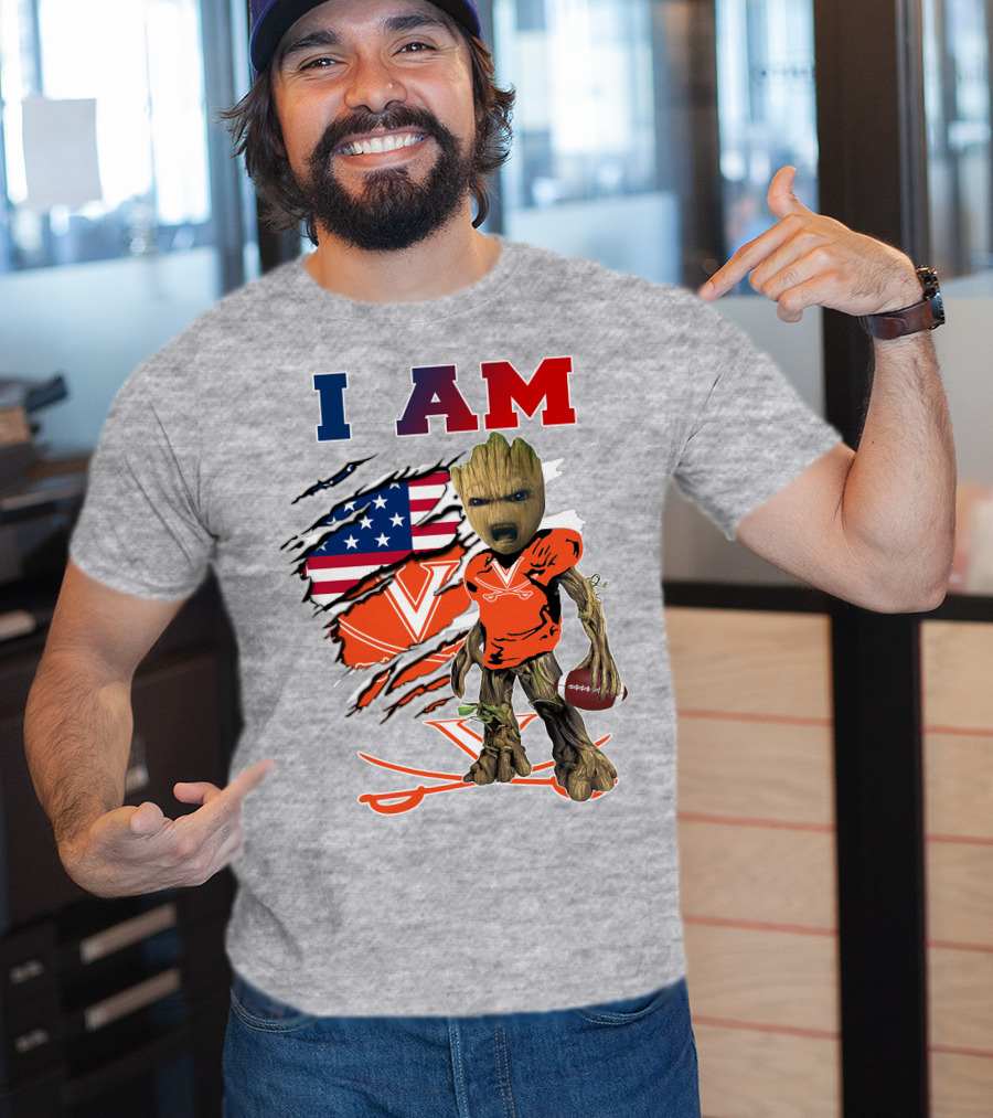 I Am Baby Groot Virginia Cavaliers Football Patriotic Flag T-Shirt