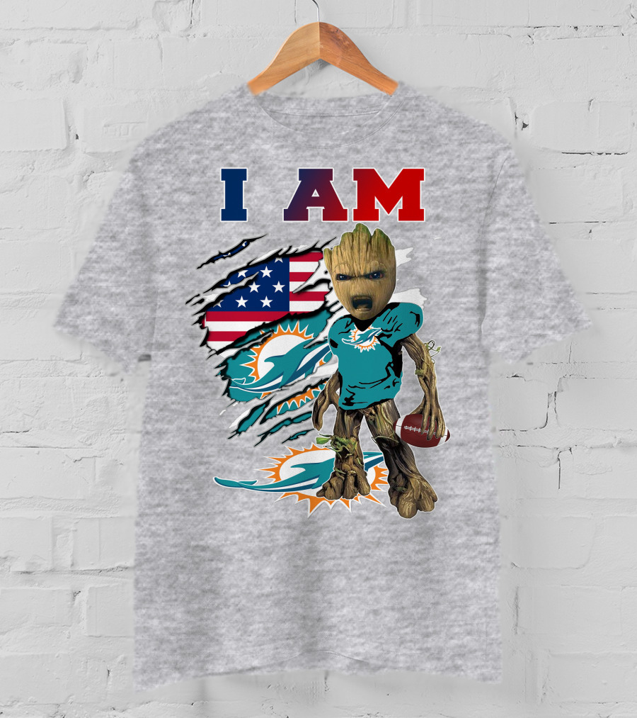 I Am Groot Miami Dolphins Football Usa Flag T-Shirt