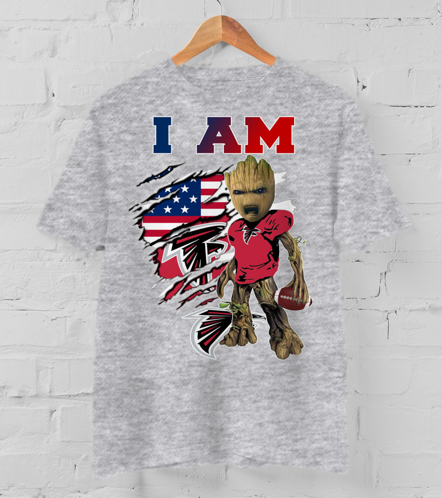 I Am Falcons Baby Groot Football Usa Flag T-Shirt