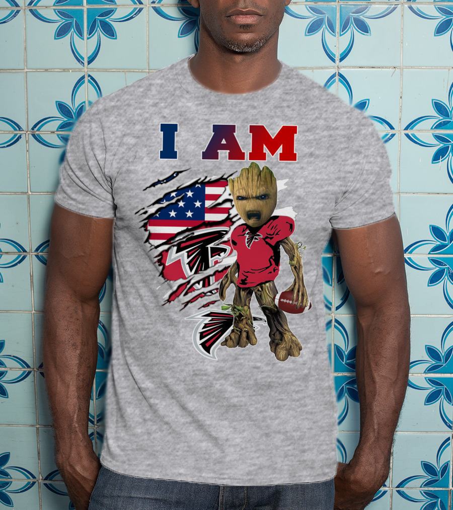I Am Falcons Baby Groot Football Usa Flag T-Shirt