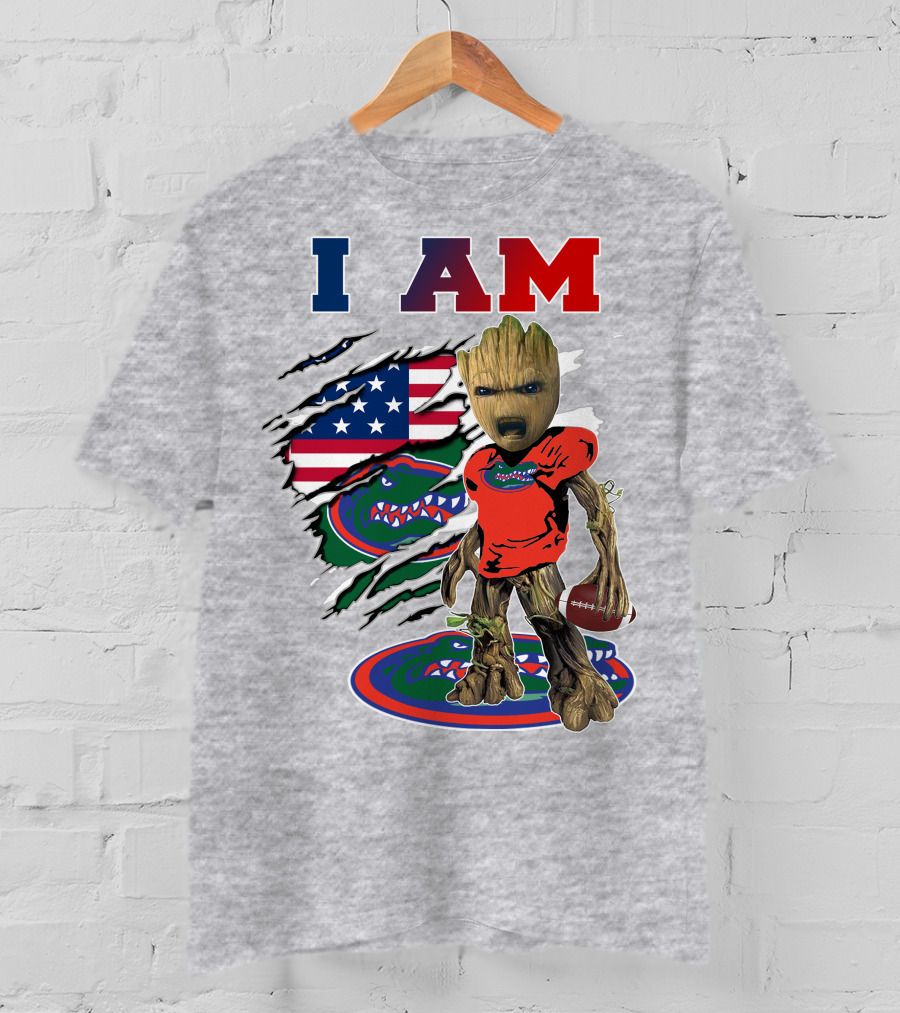 I Am Gators Baby Groot Football American Flag T-Shirt