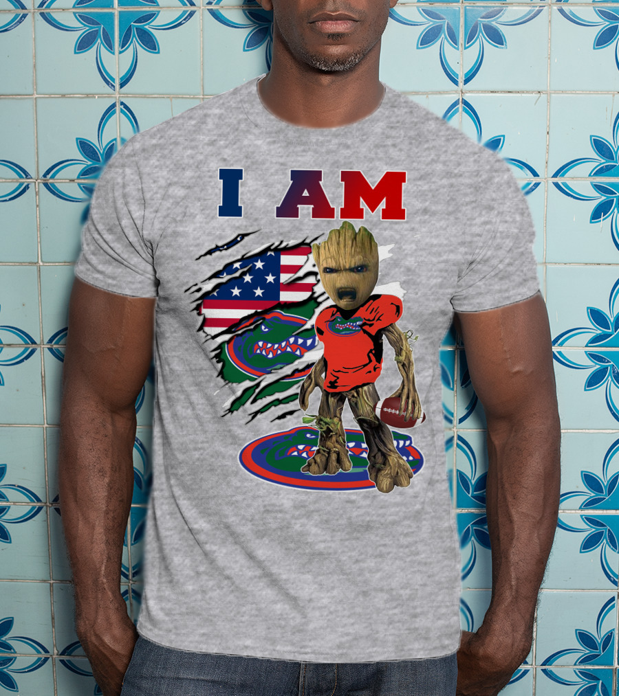 I AM Baby Groot Gators Football American Flag T-Shirt