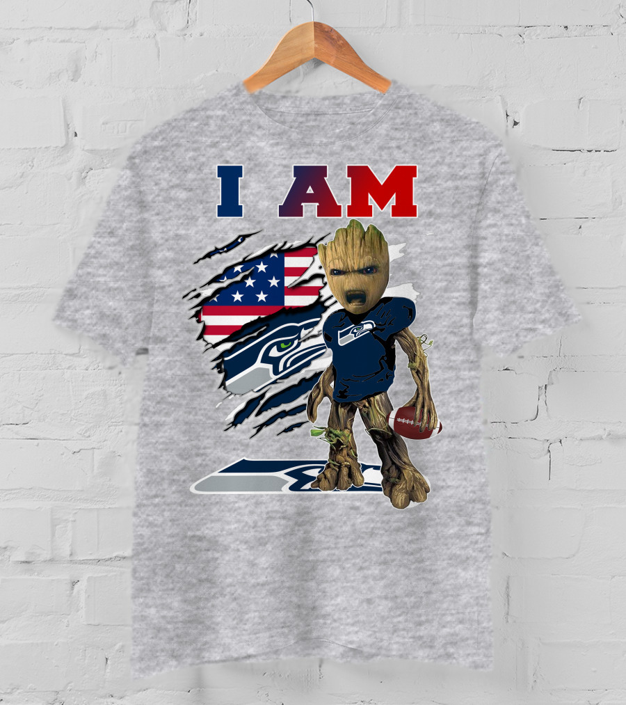 I Am Seahawks Baby Groot Football Patriots Flag T-Shirt