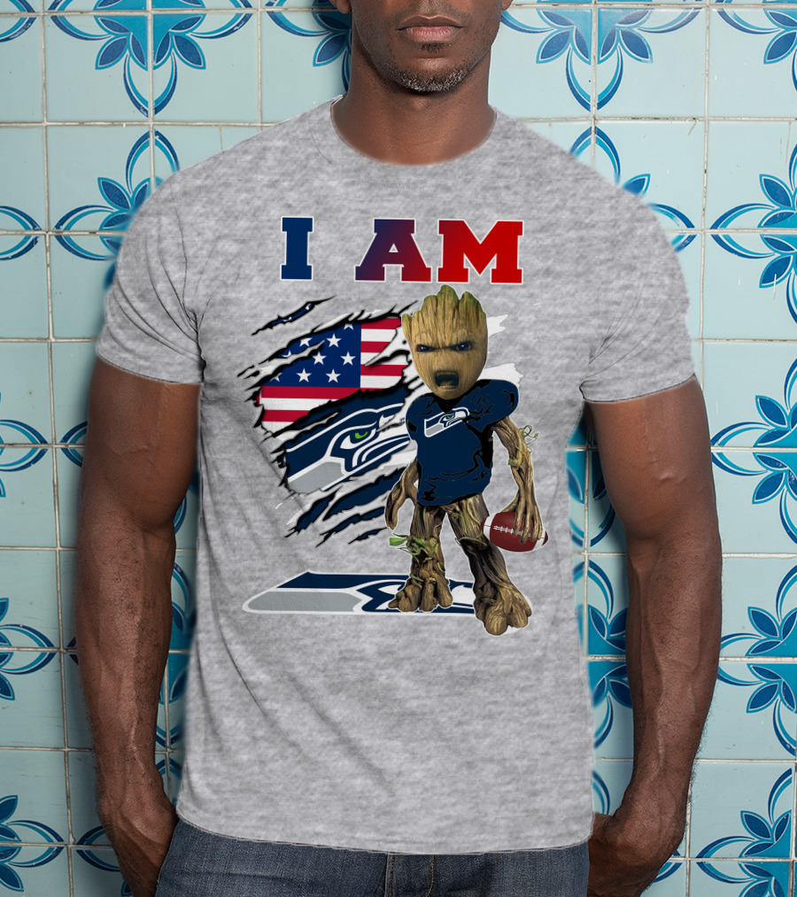 I Am Seahawks Baby Groot Football Patriots Flag T-Shirt