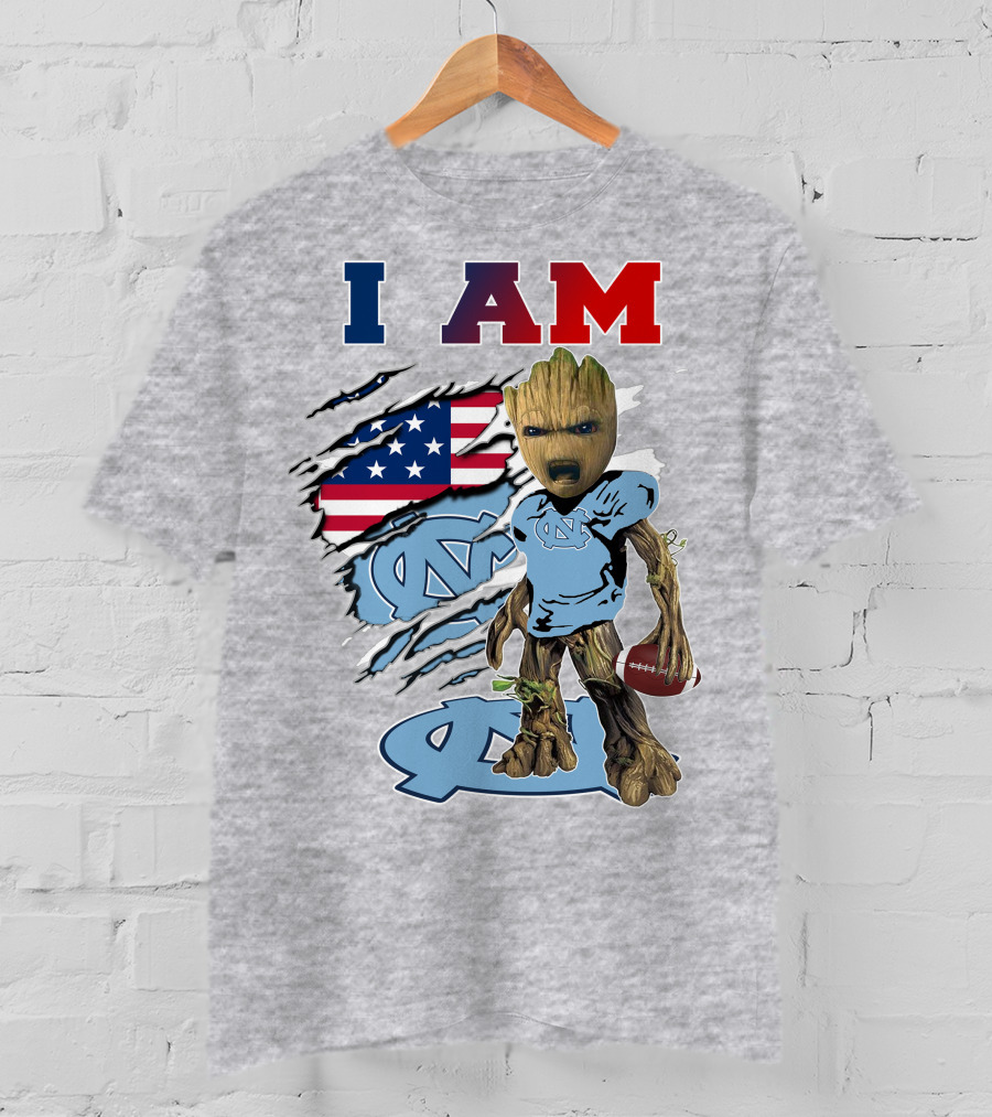 I Am Tarheels Baby Groot Unc Football American Flag T-Shirt