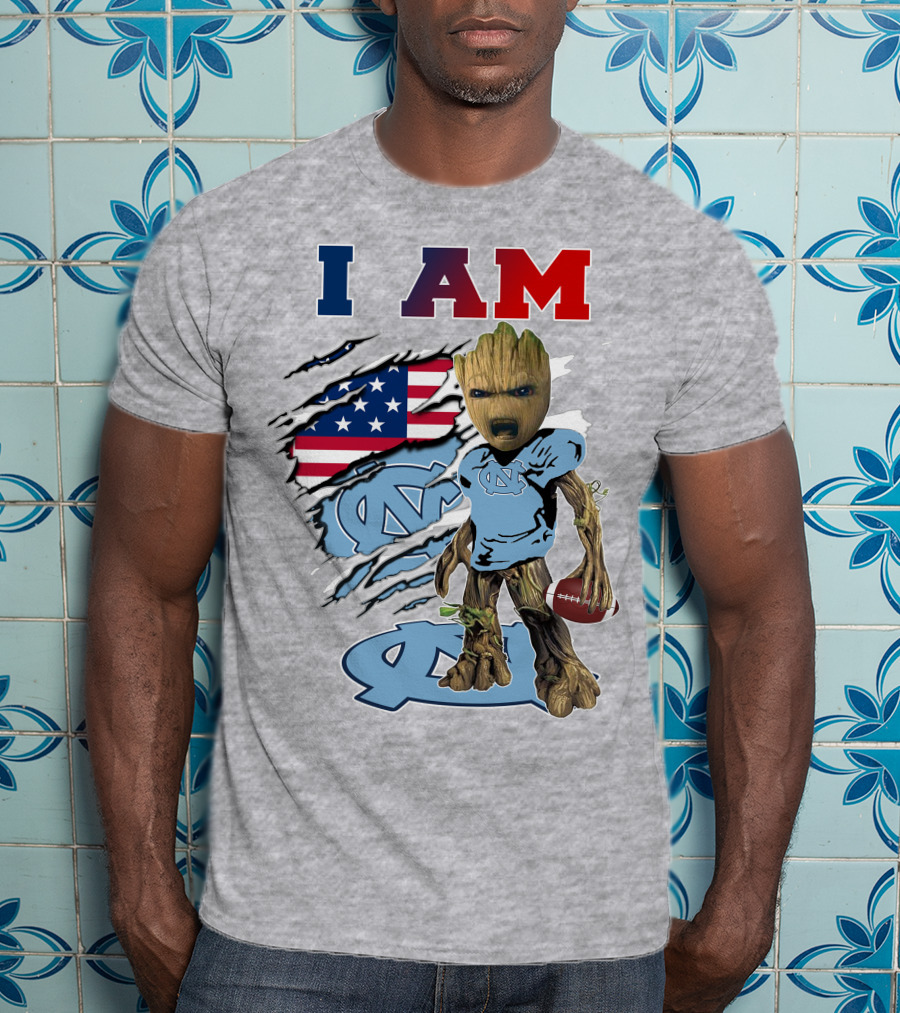 I Am Tarheels Baby Groot Unc Football American Flag T-Shirt