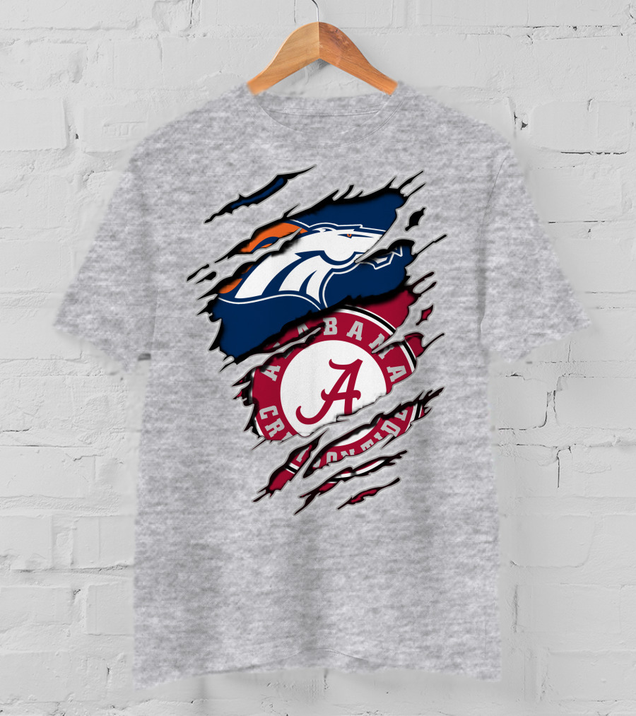 Alabama Crimson Tide Denver Broncos Logo Mashup T-Shirt