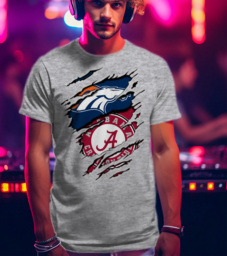 Alabama Crimson Tide Denver Broncos Logo Mashup T-Shirt