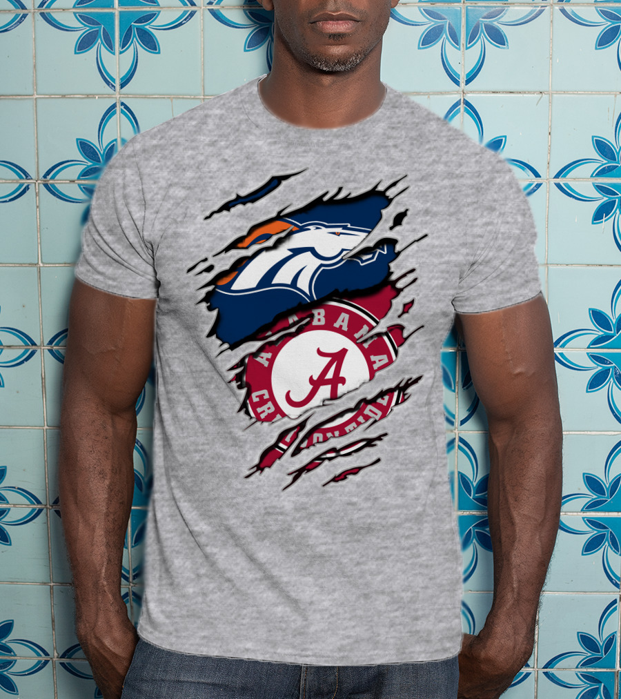 Alabama Crimson Tide Denver Broncos Logo Mashup T-Shirt