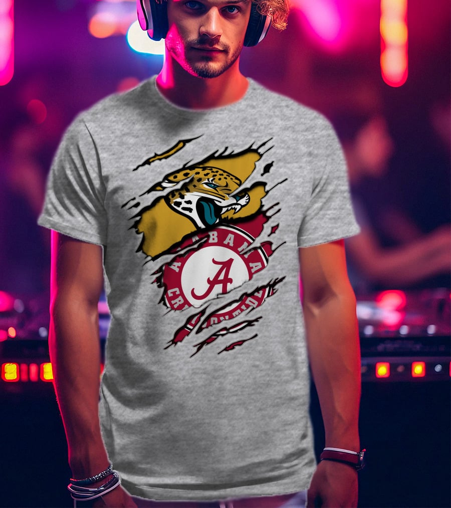 Alabama Crimson Tide And Jaguars Claw Logo Fusion T-Shirt