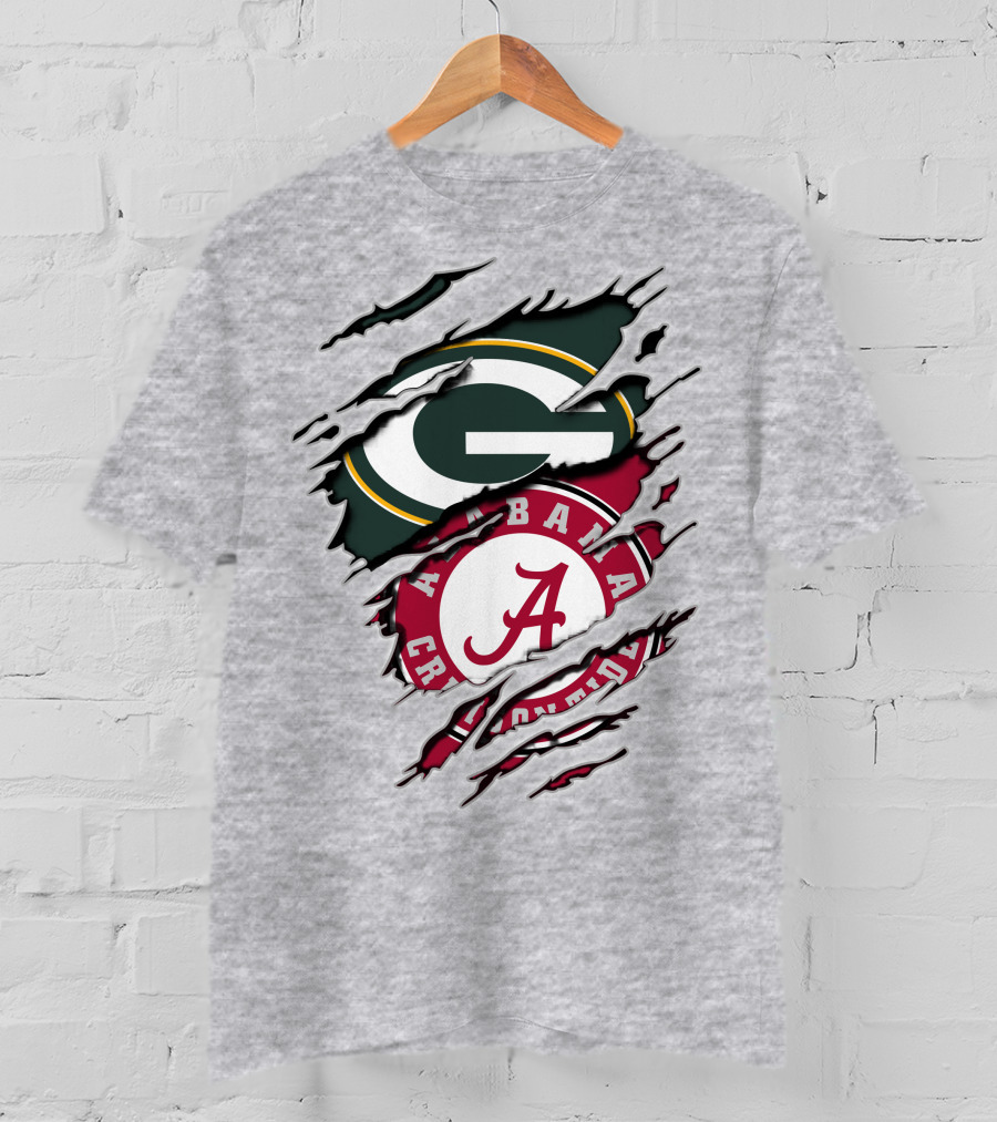 Alabama Crimson Tide Green Bay Packers Rip Effect T-Shirt