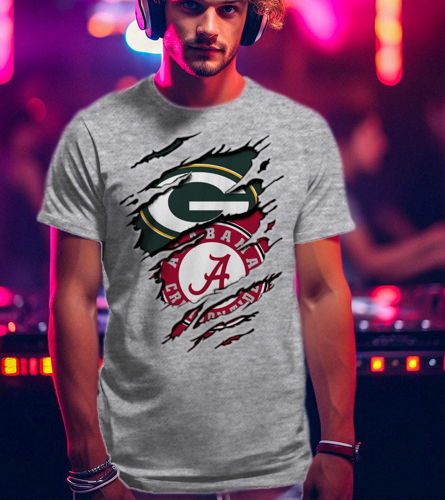 Alabama Crimson Tide Green Bay Packers Rip Effect T-Shirt
