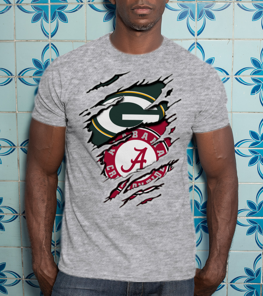 Alabama Crimson Tide Green Bay Packers Rip Effect T-Shirt