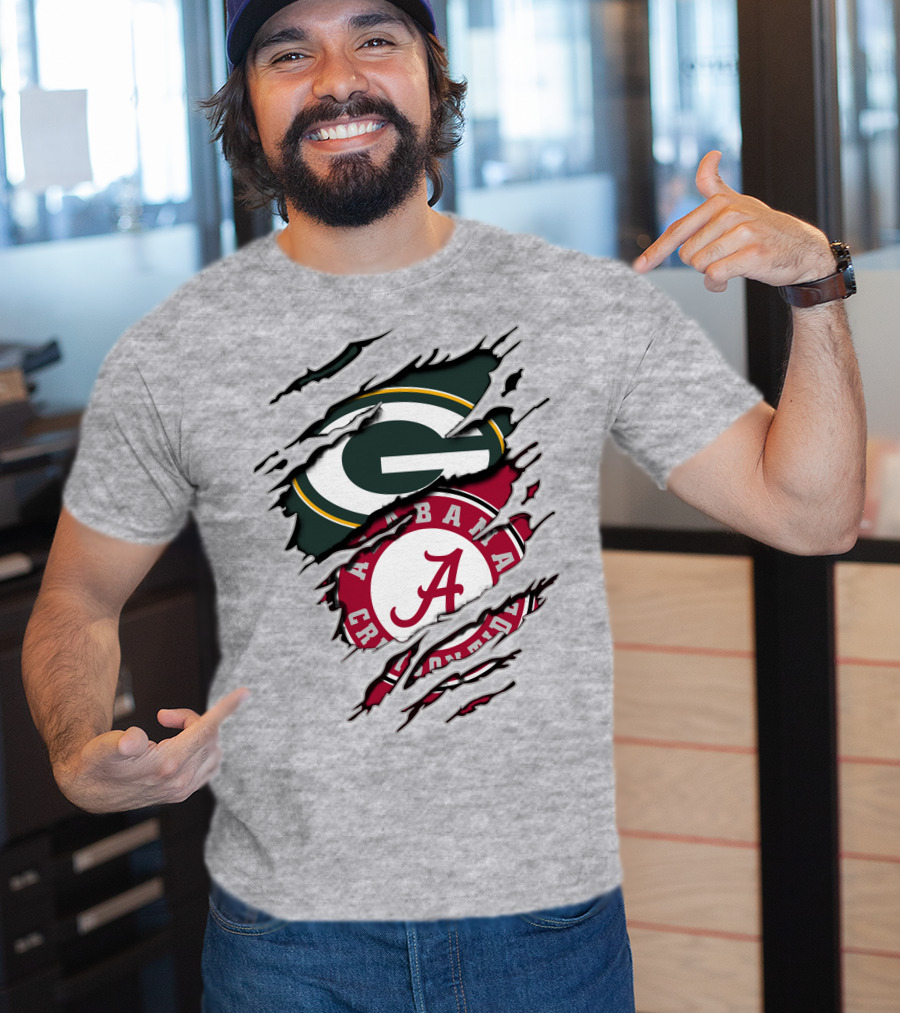 Alabama Crimson Tide Green Bay Packers Rip Effect T-Shirt