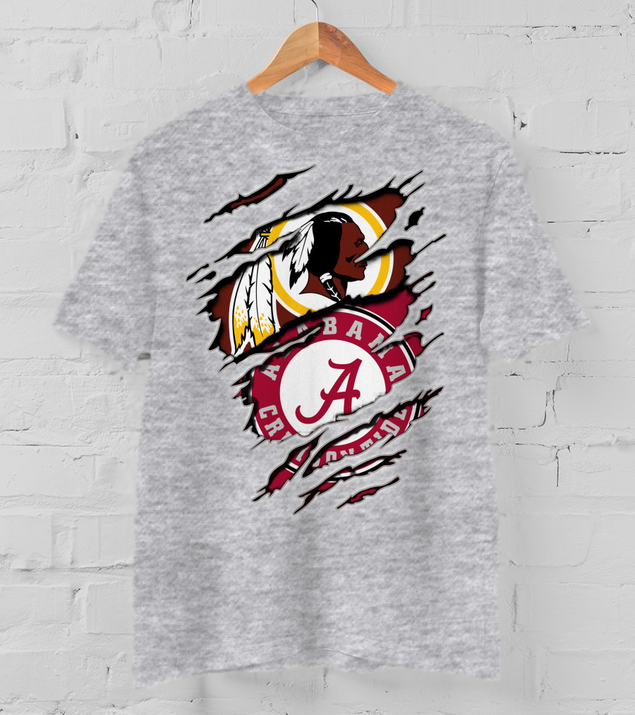 Alabama Crimson Tide Washington Redskins Logos Torn Effect T-Shirt