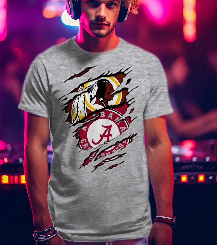 Alabama Crimson Tide Washington Redskins Logos Torn Effect T-Shirt