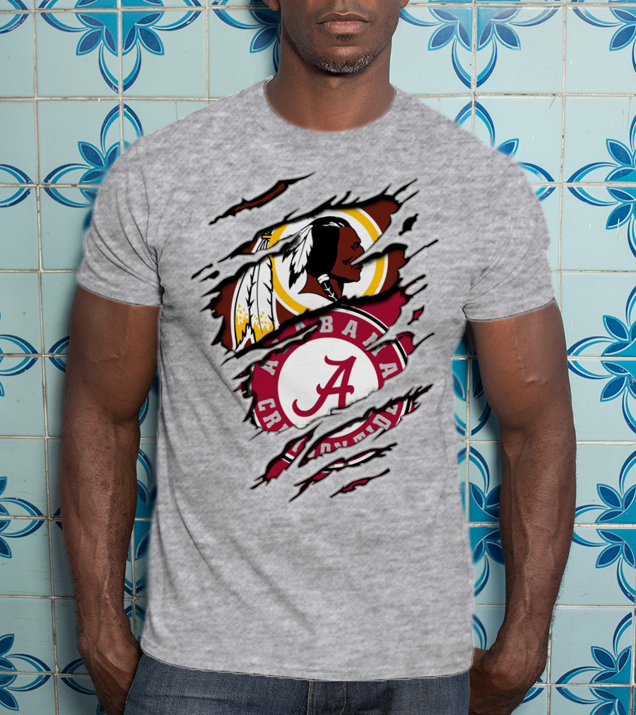 Alabama Crimson Tide Washington Redskins Logos Torn Effect T-Shirt