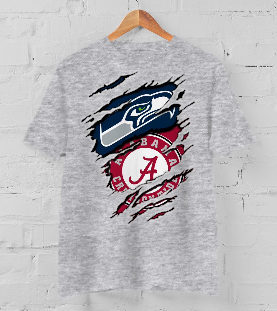 Alabama Crimson Tide And Seattle Seahawks Torn T-Shirt
