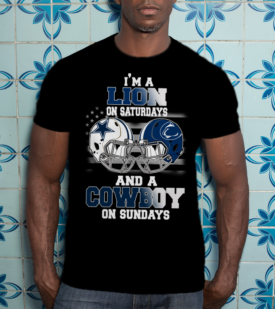 I'm A Lion On Saturdays And A Cowboy On Sundays Football Helmets T-Shirt