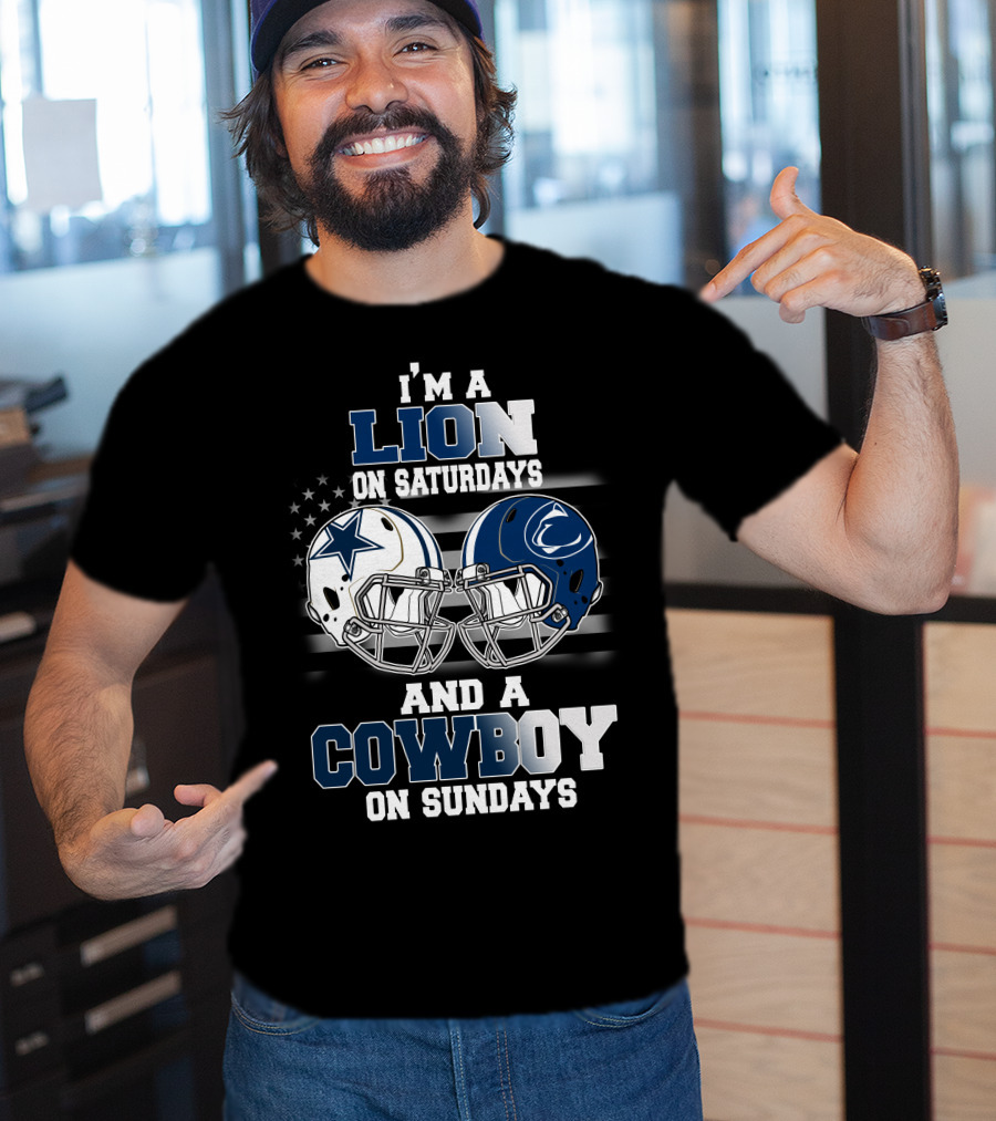 I'm A Lion On Saturdays And A Cowboy On Sundays Football Helmets T-Shirt