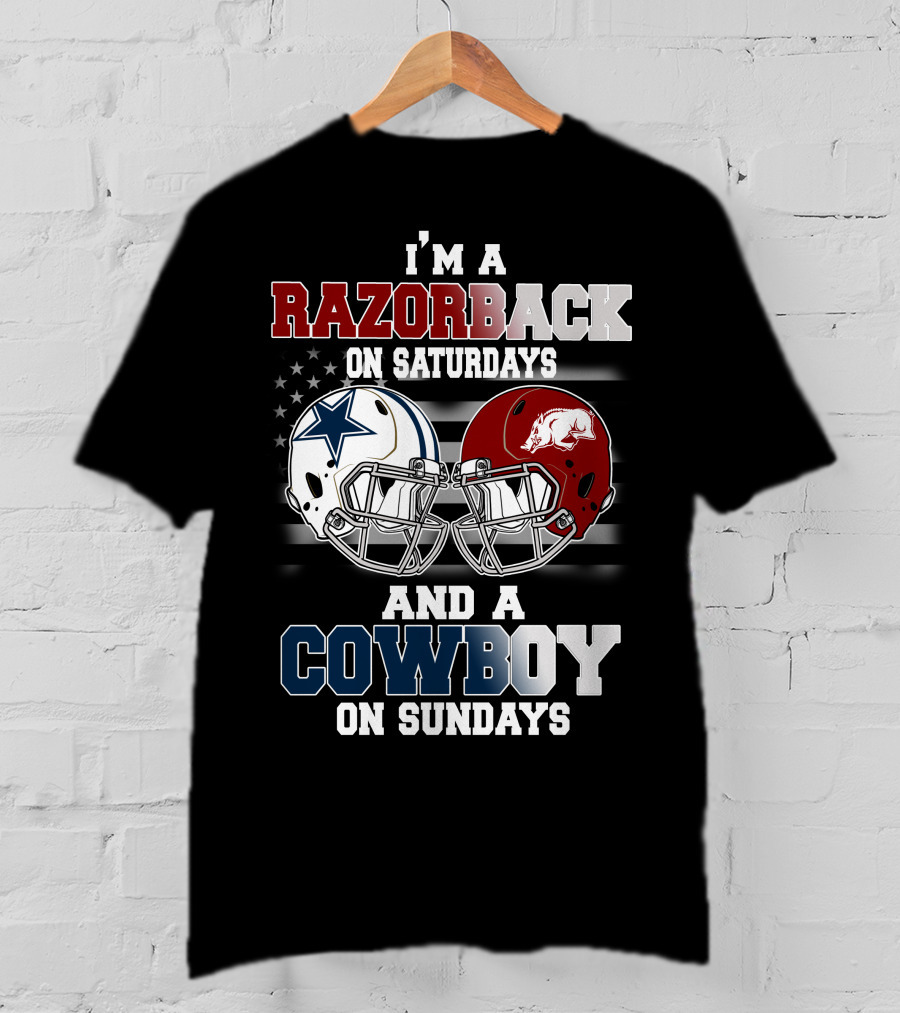 Razorback On Saturdays Cowboy On Sundays Football Helmets T-Shirt