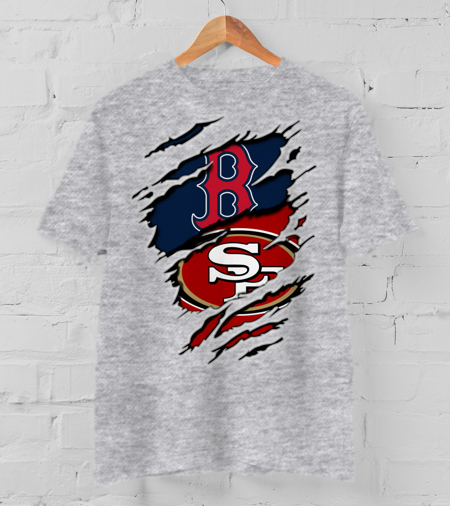 49ers Redsox Sf B Baseball Football Logo Tear T-Shirt
