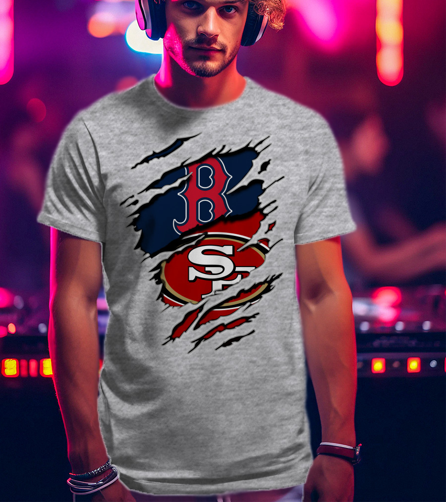 49ers Redsox Sf B Baseball Football Logo Tear T-Shirt