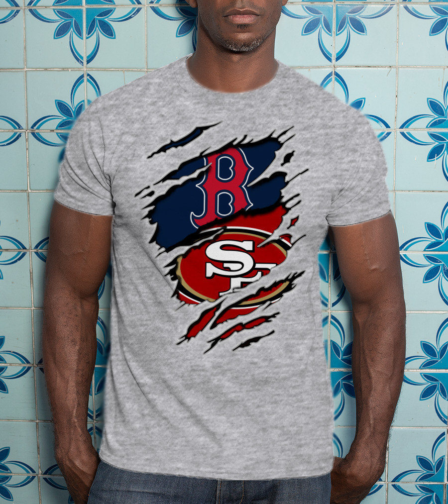 49ers Redsox Sf B Baseball Football Logo Tear T-Shirt