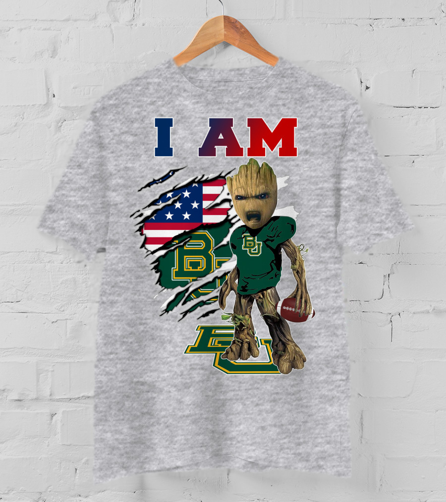 I AM Baylor Bears Groot Football American Flag T-Shirt