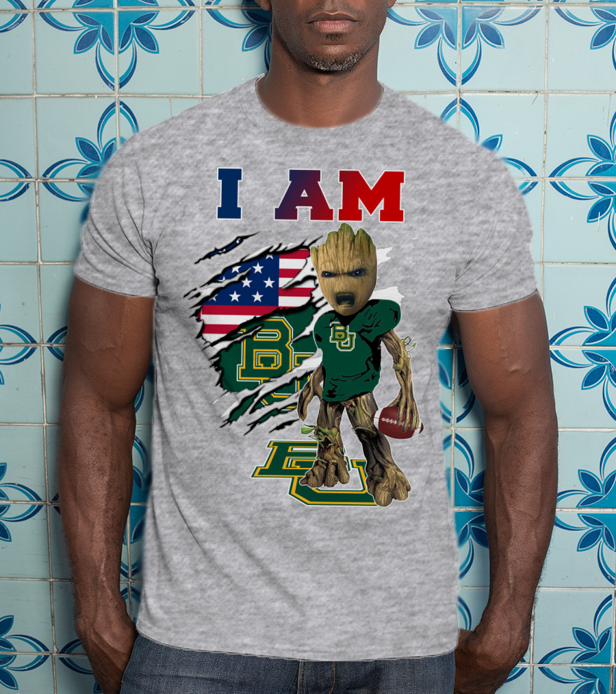 I AM Baylor Bears Groot Football American Flag T-Shirt