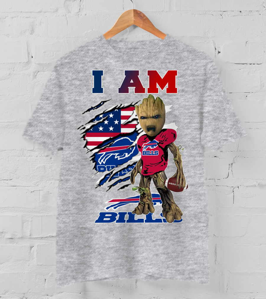 I AM Bills Football Tree Character With Buffal Logo And American Flag T-Shirt