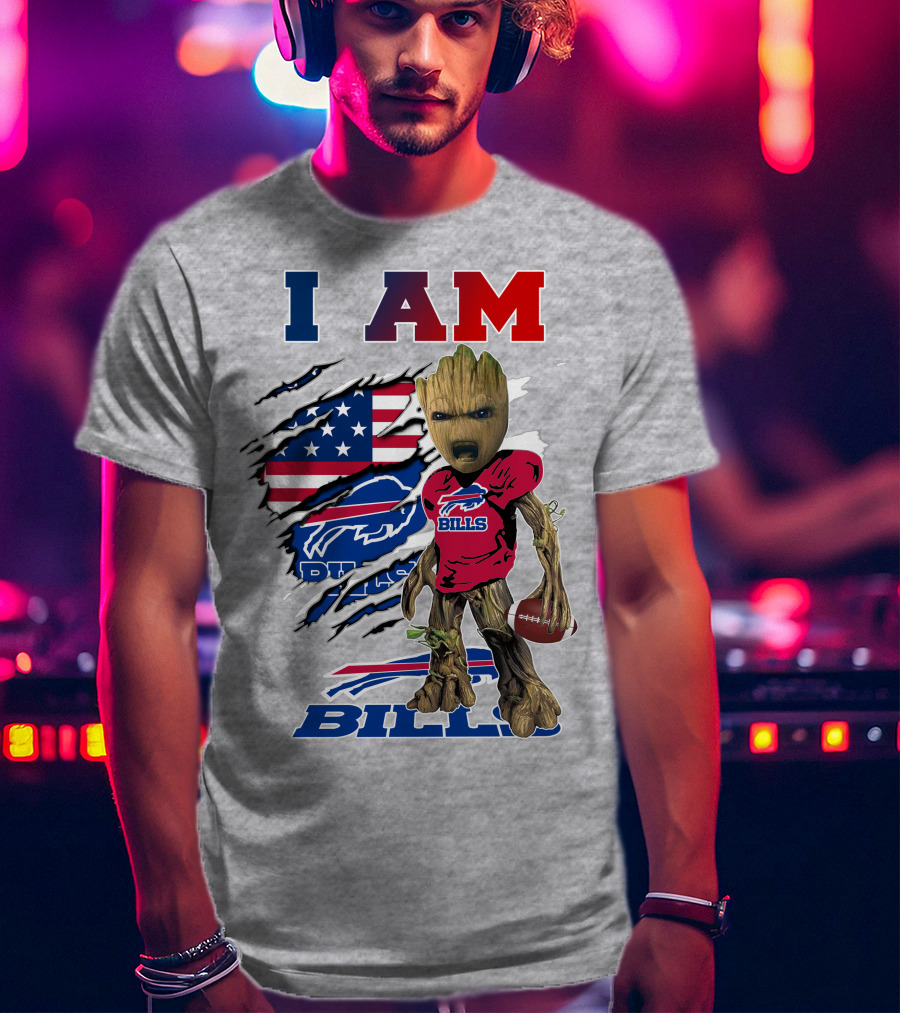 I AM Bills Football Tree Character With Buffal Logo And American Flag T-Shirt