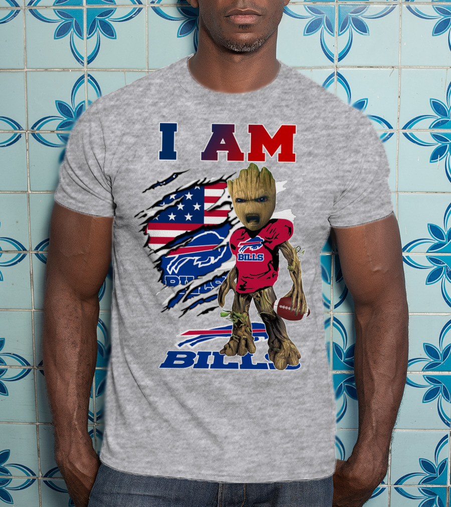 I AM Bills Football Tree Character With Buffal Logo And American Flag T-Shirt